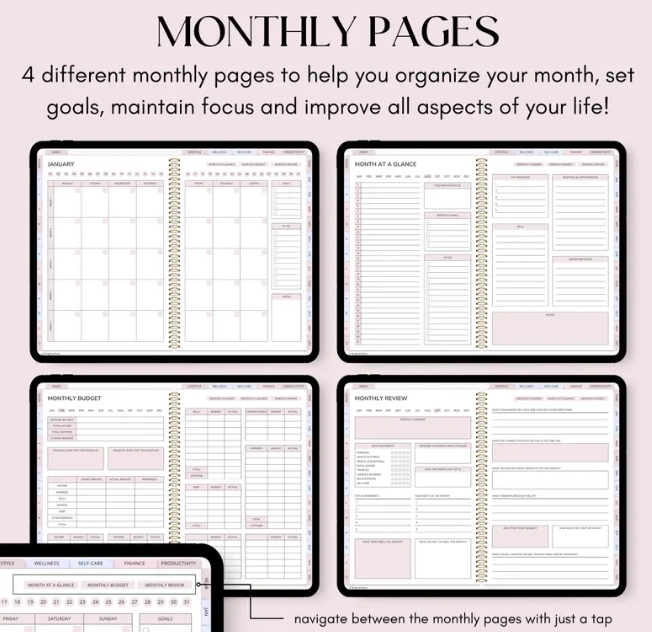 All-in-One Digital Planner Undated, iPad & Android Planner, Digital Calendar, GoodNotes Template, Daily Weekly Monthly Journal for 2025 2026 - Image 6