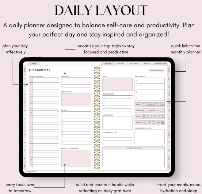 All-in-One Digital Planner Undated, iPad & Android Planner, Digital Calendar, GoodNotes Template, Daily Weekly Monthly Journal for 2025 2026 - Image 8