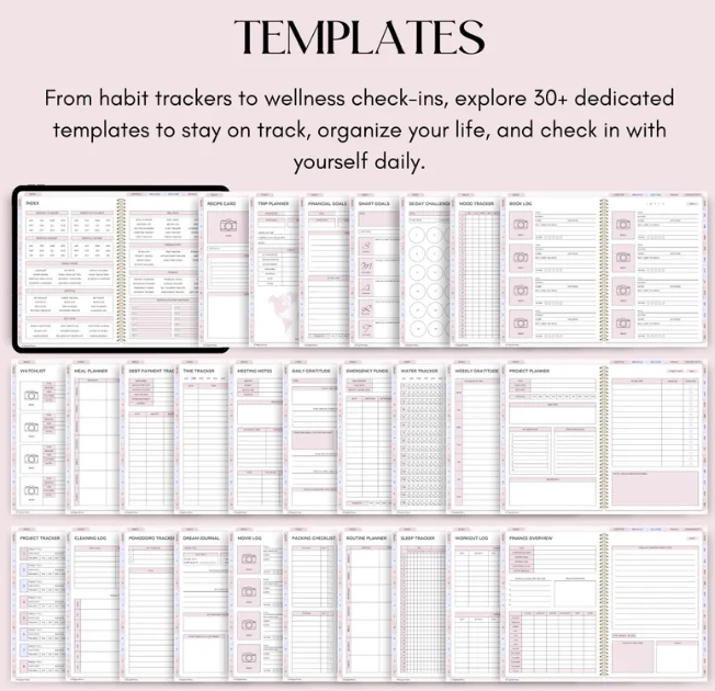 All-in-One Digital Planner Undated, iPad & Android Planner, Digital Calendar, GoodNotes Template, Daily Weekly Monthly Journal for 2025 2026 - Image 9